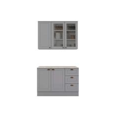 Cozinha Modulada Completa Americana 3 Peças (1Aéreo+1Balcão+1Complemento) CZ125 Cinza - Henn