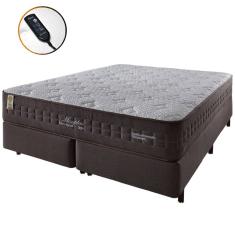 Cama Box King Marrom + Colchão Molas Ensacadas Magnético Massageador Memphis 193x203x65cm