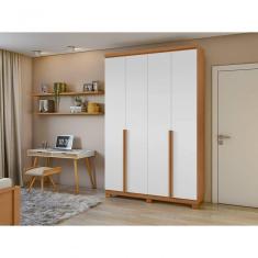Guarda-roupas 4 Portas 2 Gavetas 100% Mdf Alonzo Sem Espelho E Com Pés Amendoa Clean Branco