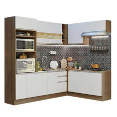 Cozinha Completa de Canto Madesa Glamy 419001 com Armário e Balcão (sem Tampo e Pia) - Rustic/branco
