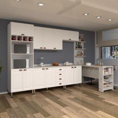 Armário De Cozinha Compacta 5 Peças Com Tampo Bancada E Espaço Para Forno Cristal Luciane Móveis Branco Polar Com Branco Pet E Marmore