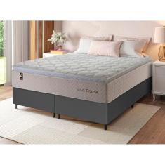 Conjunto Cama Box Cinza c/ Molas Ensacadas Roma Bege Queen 158x198x71