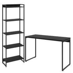 Kit Escritório Estante 5 Prateleiras Com Mesa 120Cm Onix - LYAM DECOR