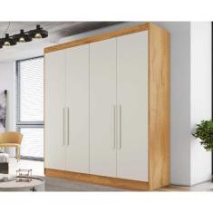 Guarda Roupa Solteiro Nantes 4 Portas de dobradiça 3 Gavetas Madeira Off White Móveis Europa