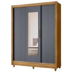 Guarda Roupa Solteiro Viena M07 3 Portas de Correr 2 Gavetas MDP-MDF Espelho Freijó-Cinza Mpozenato
