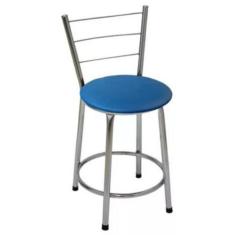 Banqueta Baixa Cromada com Encosto para Cozinha Assento Azul - Fortmix