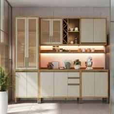 Armário de Cozinha Completa 5 Peças 12 Portas com Vidro e Tampo 100% M