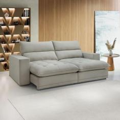 Sofá Retrátil e Reclinável 5 Lugares Boucle Gelo Martinho 290cm Yescas