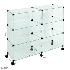 Balcão de Atendimento Modulado em Vidro com Rodízios - 1,00 x 1,00 X 0,40