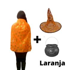 Fantasia Kit Bruxo Infantil Capa E Chapeu E Caldeirao Bruxa Bruxinha Feiticeiro Mago Halloween Unisex Cosplay