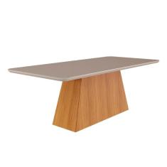 Mesa para Cozinha Helena + Tampo Madeirado Vidro 210x100cm Nature/Off White - Cimol