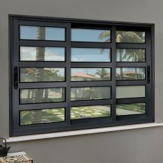 Janela Elite com Travessas 3 Folhas Moveis Sequenciais 100 X 150 Vidro Liso Preto