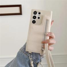 Capa de telefone carteira crossbody para Samsung Galaxy S24 S23 S22 S21 Plus Note 20 Ultra A14 A24 A33 A34 A53 A54 A52 A72 Capa de couro, bege, para Galaxy S23 Plus