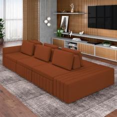 Sofá Ilha com Encosto e Almofadas Móveis Olimpo 395cm Modulado Linho Terracota G45 - Gran Belo