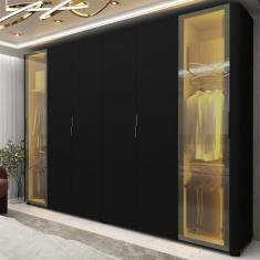 Guarda-roupa Casal 6 Portas com 2 Portas Reflecta com Pés com Led Innova Preto Acetinado