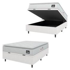 Cama Box Baú Colchão Casal Espuma D45 Lazio Pillow Top 138x188x70cm Linho Branco Hellen Branco