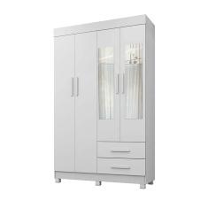 Guarda Roupa Solteiro 4 Portas 2 Gavetas Com Espelho Copacabana New Benetil Móveis Branco
