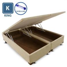Cama Box KING SIZE com Bau Pistão a gás preto Sintético bege suede Bip
