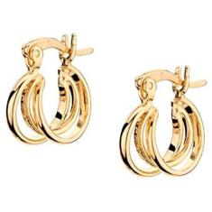 Brinco Rommanel Banhado Ouro Pequena Argola Tripla Lisa E Trabalhada 5