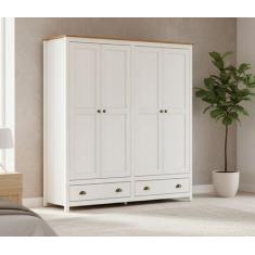 Guarda-Roupa 4 Portas 2 Gavetas Topázio 100% Madeira Maciça - Finestra