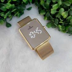 Relógio Champion Feminino Digital Dourado Espelhado CH40080B