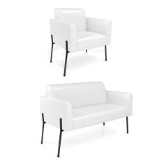 Sofá Namoradeira e Poltrona Pé de Ferro Preto Marisa Corano Branco D03 - D`Rossi