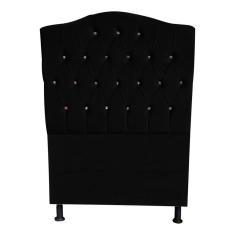 Cabeceira De Cama Box Princesa Solteiro 90 Cm Botão Strass Suede Preto Eli Móveis