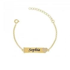 Pulseira Chapinha Infantil Coração Cravejado Banho De Ouro - Jhulias J