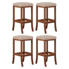 Kit 4 Banquetas Alta Estofada Barcelona 38x74Cm Bancada Bar Madeira Ma