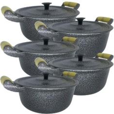 Jogo 5 Panela Caçarola Alumínio Batido Craqueada Fundido - OkayShop