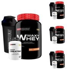 Kit 4x Whey Protein Waxy Whey 900g + 4x Power Creatina 100g + 4x Coqueteleira 600ml - Bodybuilders-Unissex