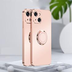 Capa macia fosca quadrada fosca de luxo para iphone 14 13 12 11 pro xs max mini se x xr 7 8 plus suporte de anel de metal tampa traseira, rosa, para iphone 7 8
