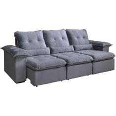 Sofá Arsenal 5 Lugares Retrátil e Reclinável 270cm 3 Módulos Tecido Veludo Aifos Cor Cinza