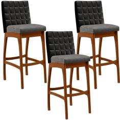 Kit 03 Banquetas Altas B04 Preto Cinza Escuro