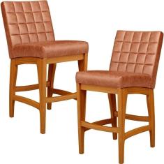Kit 02 Banquetas Baixa Cozinha Bancada Sala Jantar L02 Camel