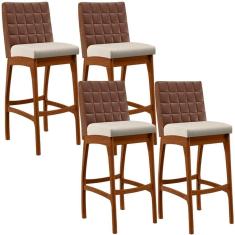 Kit 04 Banquetas Altas Mila Marrom Linho Cru