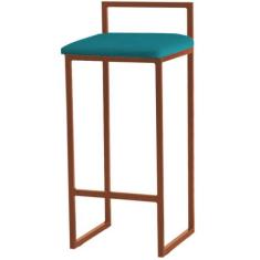 Banqueta Alta Estofada Suede Pietra Base Bronze House - JOTABE, azul t