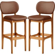 Kit 02 Banquetas Alta Para Cozinha Madeira Fixa Betta L02 Imbuia Couríssimo Marrom - Lyam Decor