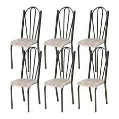 Kit 06 Cadeiras Tubular Cromo Preto 021 Assento Rattan Ratta