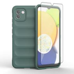 Asuwish Capa de celular para Samsung Galaxy A03 com protetor de tela de vidro temperado e TPU macio fino à prova de choque capa protetora de silicone acessórios A 03 03A Ao3 mulheres homens móveis