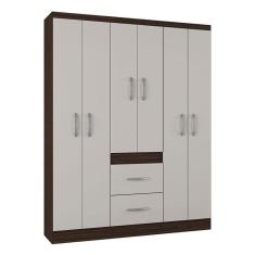 Guarda Roupa Casal Milão 6 Portas Chocolate Off White - Poquema