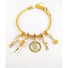 Pulseira Berloques Tesoura Escova Pente Folheado Ouro 18k
