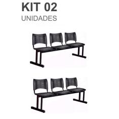 Kit 02 Cadeiras Longarinas PLÁSTICAS 03 Lugares – Cor PRETA – 23018