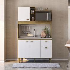 Cozinha Compacta Azaleia de 120cm 4 Portas e 1 Gaveta Mel / Branco