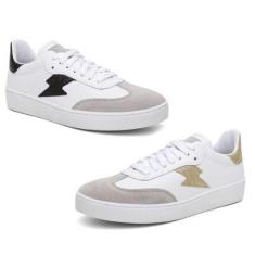 Kit 2 Tênis Feminino Casual Detalhe em Camurça Bardone-Masculino