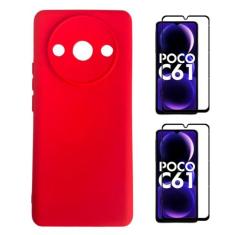 Capa Capinha Veludo + 2 Películas Vidro 3D Xiaomi Poco C61 - DB, Verme
