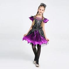 Fantasia Infantil Juvenil Roxo Halloween Dia Das Bruxas + Tiara - Só P