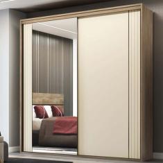Guarda Roupa Casal 2 Portas MDF Ripado com Espelho 2,42m Imperium Belm