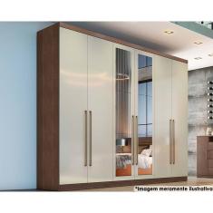 Guarda Roupa Casal 6 Portas (2 c/ Espelho) e 8 Gavetas Dello/Trento Cacau Canela/Fendi - Novo Horizonte