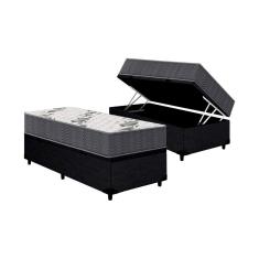 Cama Box Baú Solteiro: Colchão Espuma Ortobom D33 / ep Airtech 100 + Base crc Courano Black(88x188)